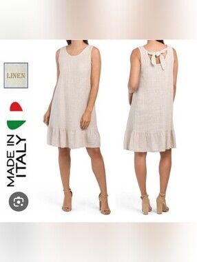 Sleeveless Linen Mini Dress with Back Tie in Light Beige